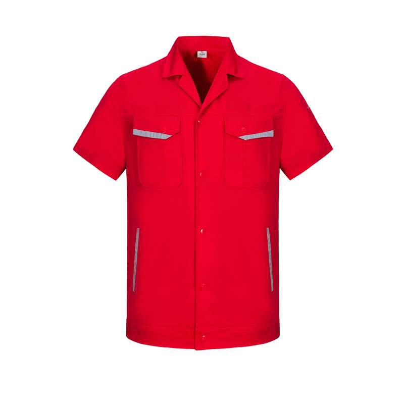 时尚红色带反光牙夏季短袖工作服定制