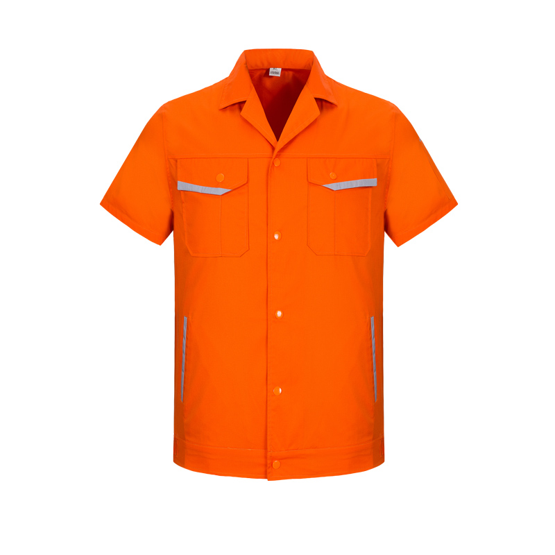 时尚橙色带反光牙夏季短袖工作服定制